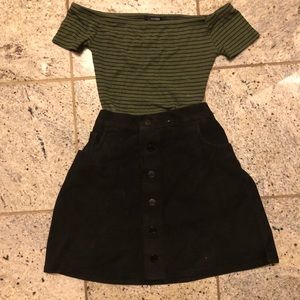 Off the shoulder green and black stripped top